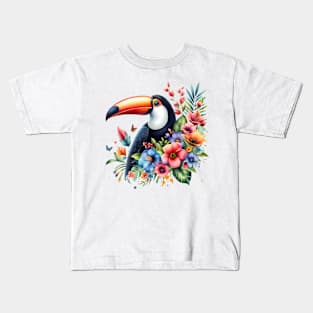 A toucan decorated with beautiful colorful flowers. Kids T-Shirt